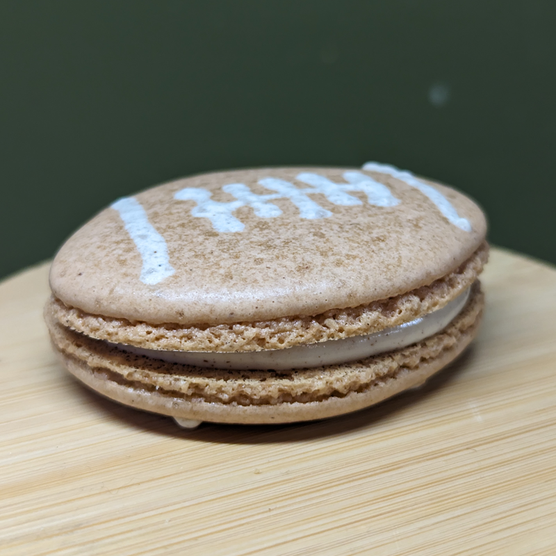 Cinnamon Buttercream Football Macaron